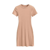Zingj Trendy Women's Dress With Round Neck And Short Sleeves Is A New Slim And Pure Color Waist-Hip Skirt In