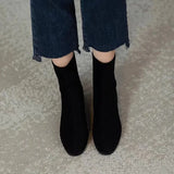 2025 New Round Head Low Heel Middle Socks Boots Suede Stitching Elastic Thin Boots Thick Heel Ankle Boots