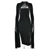 Solid Cape Bodycon Midi Dress- Outfit