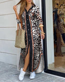 Autumn Elegant Button Sexy V Neck Women's Midi Shirt Dress Summer Chain Print Party Maxi Beach Ladies Long Dress