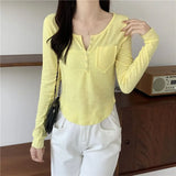 Zingj Long Sleeve Design Sense Niche Bottom T-Shirt Female 2024 New Milk Sweet V Collar Slim Knit Short Jacket-Outfit