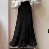 Pleated Patchwork Mid-length A-line Knitted Skirt- Outfit