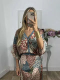 Elegant Satin Print Long Skirt Set For Women Fashion V Neck Single Breasted Shirt Suit 2024 Summer Lady Chic Loose