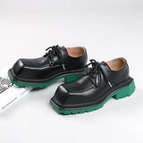 2025 Spring New Leather Shoes Men's British Style Versatile Black Round Head Square Head Big Head Overalls Leather Shoes
