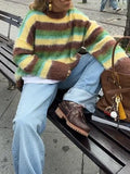 Women's Autumn And Winter New Color Round-Collar Striped Knitted Sweater Fashion Loose Lazy