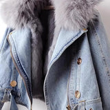 Faux Fur Collar Lining Denim Jacket- Outfit