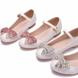Child's Bow Flat Sole Casual Single Shoe Round Head Mary Jane White Wedding Girl Single Shoes Performance