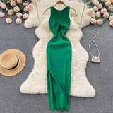 Zingj Sexy Round Neck Kink Solid Color Vest Knit Skirt Front And Back Two Wear Elastic Tight Wrap Hip
