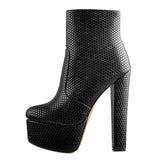 Onlymaker Women's Round Heel High Heel Platform Ankel Boots Block Chunky Heels Wedding Party Shoes Large Size Fashion