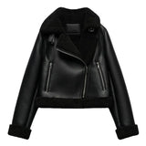 Women's Dress 2025 New Black Warm Fur Integrated Double-Sided PU Imitation Leather Jacket