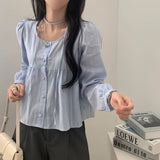 Aesthetic Ribbon Solid Color Striped Blouse Outfit