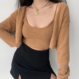 Cropped Button Knit Two Piece CardiganOutfit