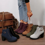 High-Heeled Side Zipper Martin Boots Women's Singles Belt Buckle And Short Boots Round Head Tie And Bare