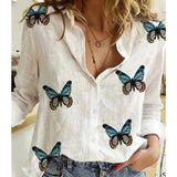Autumn Long Sleeve Casual Loose Shirt Women Elegant Butterfly Floral Print Tops and Blouses 2020 Vintage Cotton