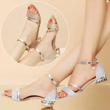 Zingj Low Heel Thick Heel Buckle Sandal Pendant Rhinestone Women's Shoes High Heel Sandal- Outfit