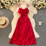 2022 Summer Women Satin Slip Dress Backless Spaghetti Strap Bow Tunic Belted Elegant Vacation Sexy Party Midi