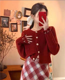 Zingj Version Autumn Winter Gentle Department Lotus Leaf Sleeve Sweet Wind Round Collar Sweater Female Design Feeling Nail Bead Knit Cardigan Jacket Tide-Outfit