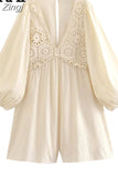 2023 Woman Short Playsuit Crochet Summer Woman Jumpsuit Fashion Puff Long Sleeve Female Jumpsuit Loose
