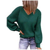 Zingj And Winter New Large Size Loose Sweater V-Neck Pure Color Pullover Sweater Female-Outfit