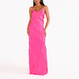 Fashion Sexy Style Dress Women 2025 Spring And Summer New Wood Ear Splicing Design Sense Solid Color Slinging
