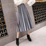 Winter Velvet Skirt High Waisted Skinny Large Swing Long Pleated Skirts Metallic Plus Size 3XL Midi