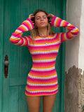 Dress Sexy Y2K Green Stripe Knit Summer Beach Dress Club Party Outfits Fashion Bodycon Backless Casual Mini Dress 2022