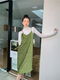 Green Velvet Long Spaghetti Strap Dress For Women 2022 V Neck Long Midi Slip Elegant Dress Spring Celebrity