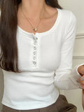 Solid Color Ribbed Breasted Slim Long Sleeve Knit-Outfit