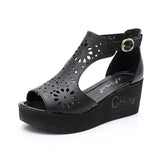 2021 New Hollow Genuine Leather Sandals Women Shoes Sandals Platform Wedges Summer Shoes Woman Fashion Casual