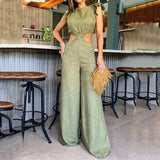 One Piece Jumpsuit Women 2023 Fashion Casual Wide Leg Jumpsuits Hollow Out Female Clothing Summer Sleeveless