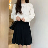 Knitted Pleated Long Mini Skirt- Outfit
