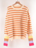Tops 2022 Women Autumn Winter New Round Neck Knitted Pullover Striped Long Sleeve Sweater Women's Clothing