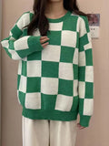 Winter Sweater Women Korean Fashion Plaid O-Neck Pullovers Streetwear Oversized Sweate Jumper Warm Long Sleeve