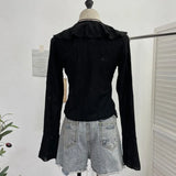Dark Wind To Make Old Hole Horn Long Sleeve Open Shirt Tie With Lotus Leaf Side V Collar Sunscreen Shirt