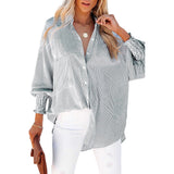Autumn Streetwear Solid Loose Casual Shirt Female Lantern Long Sleeve Beach Holiday Blouse Button Up All-match Blusa