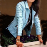 Women Spring Autumn Faux Leather Jackets Lady Motorcyle Zipper Biker Blue Coat Outerwear Plus Size Za Jacket Female