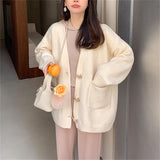 Zingj Autumn And Winter New Korean Version Fashion Lazy Wind Loose Casual Sweater Jacket Ox Horn Buckle Knit Cardigan Female-Outfit