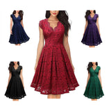 Women Party Dress Vintage V Neck Sleeveless Dress Lace Elegant Ladies Dresses with High Quality Lace (Size S on