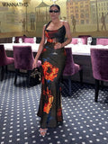 Women Vintage Dress Fire Print Backless Elegant Sleeveless Lace Up Summer 2021 Streetwear Party Female Midi Cami