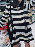 Distressed Stripe Longline Sweater- Outfit