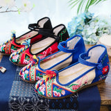 Zingj Heels Single Shoes Ethnic Wind Contrast Color Canvas Retro Embroidered Cloth Shoes With Women's Shoes Spring And