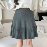 Knit Solid Elastic High Waist Pleated Mini Skirt- Outfit