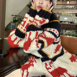 Reindeer Zipper Collar Printed Knitted Cardigan- Outfit
