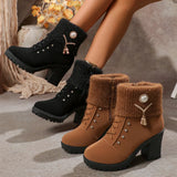 The Fall Of 2025, The New Women's Boots Water Drilled Wool Mouth High Heel And Large-Size Fashion Shoes