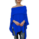 Women Autumn Fashion Cloak Sweater Casual Off Shoulder Loose Slash Neck Knitted Batwing Sleeve Sweater Pullover Poncho