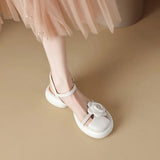Summer Round Head Flowers Sweet Platform Sandals Comfortable One Word Buckle Beach Wind Low Heel Casual Women's
