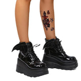 New Dark Gothic Wing Slope And Short Boots Female Large Size Martin Boots Thick Bottom Boots Demonia
