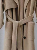 Fashion Women Knitted Trench Coat Laple Loose Single Breasted Long Sleeve Lace Up Belt Windbreaker Spring 2023 New