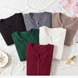 2021 Autumn Winter Button V Neck Sweater Women Basic Slim Pullover Women Sweaters And Pullovers Knit Jumper Ladies