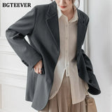 Elegant Office Ladies Loose Single-breasted Blazer Women Solid Notched Collar Suit Jackets 2021 Spring Outwear